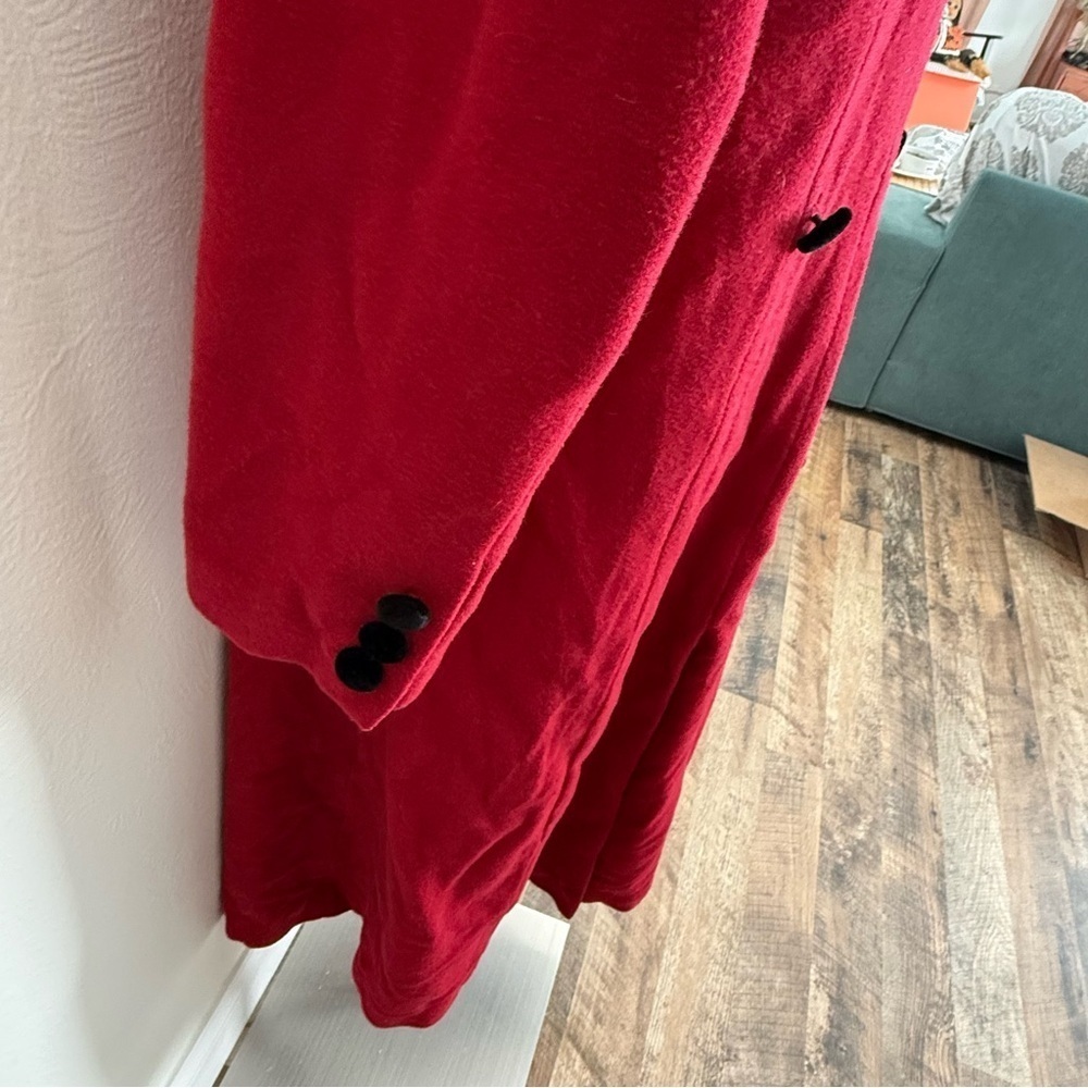 JG Hook 100% Wool Red Coat Black Velvet Inner Hood and Buttons Size 8 - Picture 10 of 16